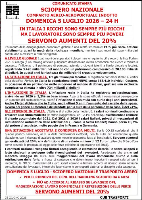 Sciopero Nazionale - Comparto aereo-aereoportuale indotto